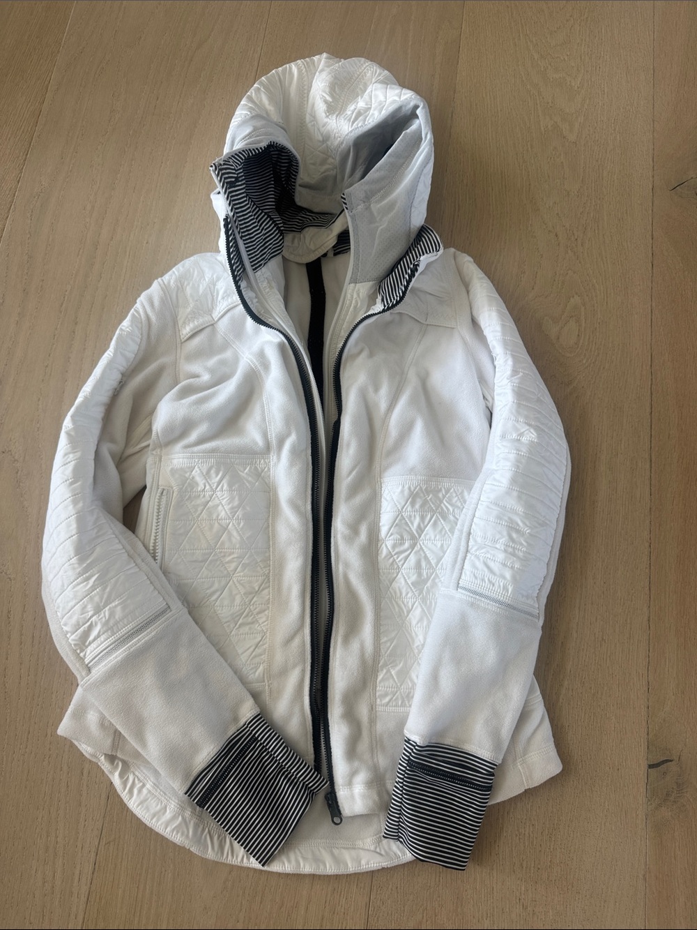 lululemon athletica White Hooded Jacket with Black Trim
